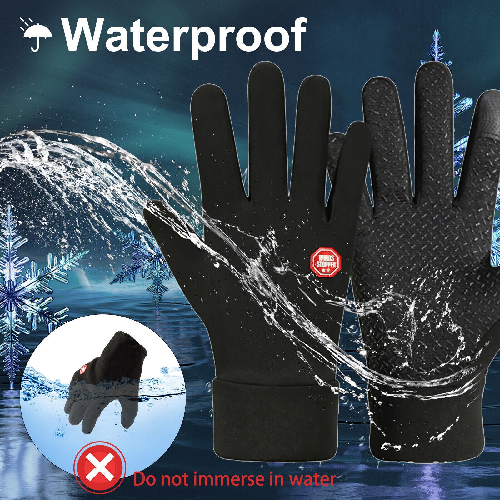 Men's Winter Warm Windproof Waterproof Fleece-Lined Thermal Touch Screen Gloves.