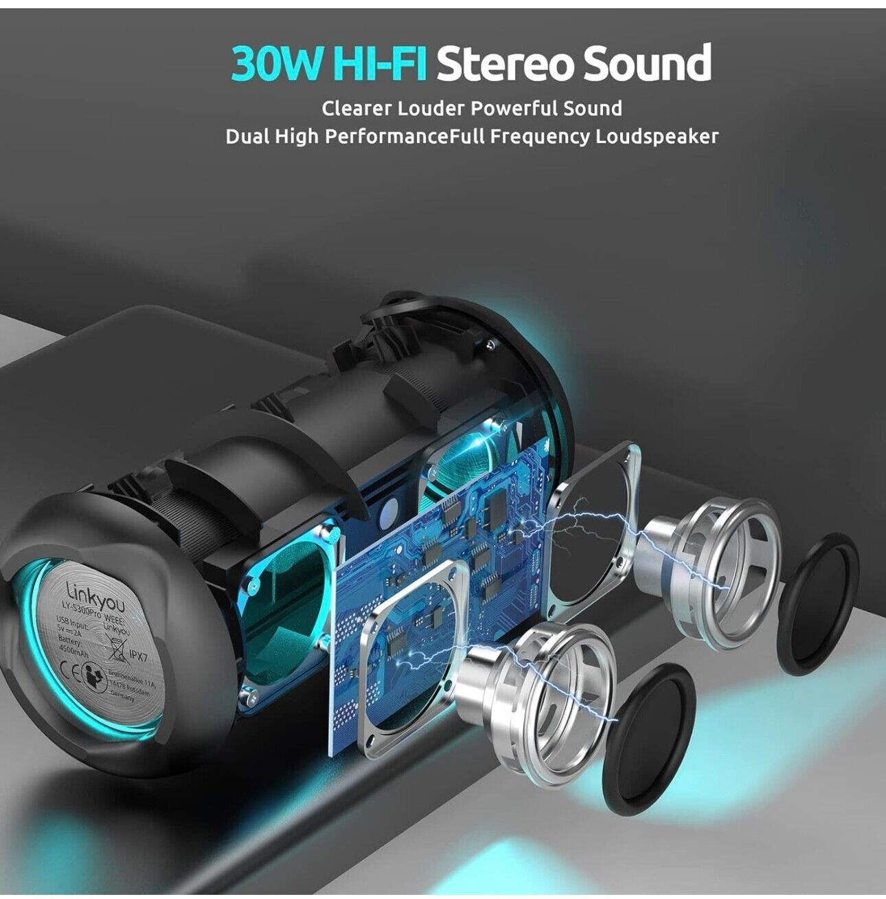 Portable Bluetooth Speaker - LY-S300Pro – 30W Wireless Stereo Sound with RGB Light