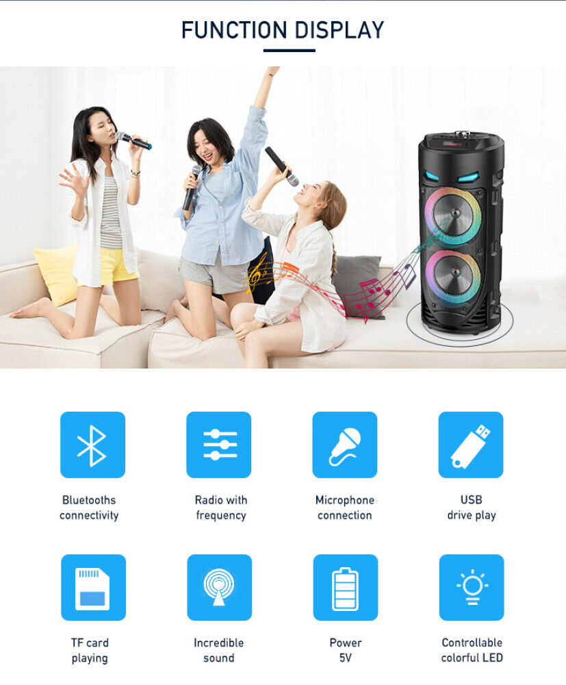 Heavy Bass Portable Bluetooth Speaker with FM, Subwoofer, and Party Lights – Perfect for Any Gathering