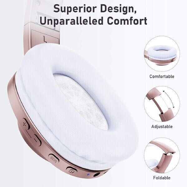 ROSE GOLD Bluetooth 5.0 over Ear Headphones, Soft Pads, Built-In Mic