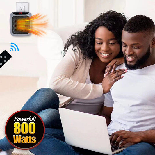 Mini Wall Plug-In Ceramic Space Heater with Remote & Timer, 800W Portable Fan Heater