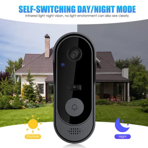 Smart WiFi Video Doorbell with Camera & Intercom - Wireless, Night Vision, Two-Way Talk, IP65 Waterproof