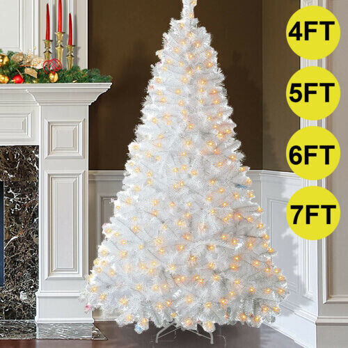Christmas Tree Pre Lit with LED Lights Bushy Pine Xmas Indoor Decor 4/5/6/7FT
