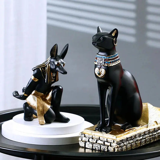 Resin Anubis Dog God Wine Rack Figurines Bastet Bottle Holder Egypt Cat Statue Restaurant Cabinet Tabletop Decor Item