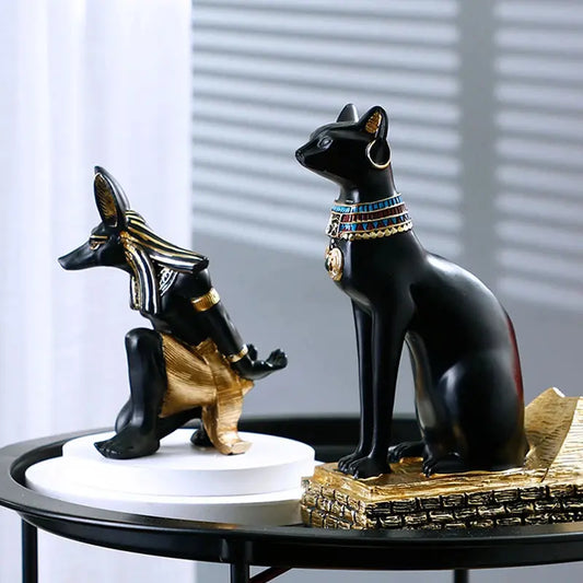 Resin Anubis Dog God Wine Rack Figurines Bastet Bottle Holder Egypt Cat Statue Restaurant Cabinet Tabletop Decor Item