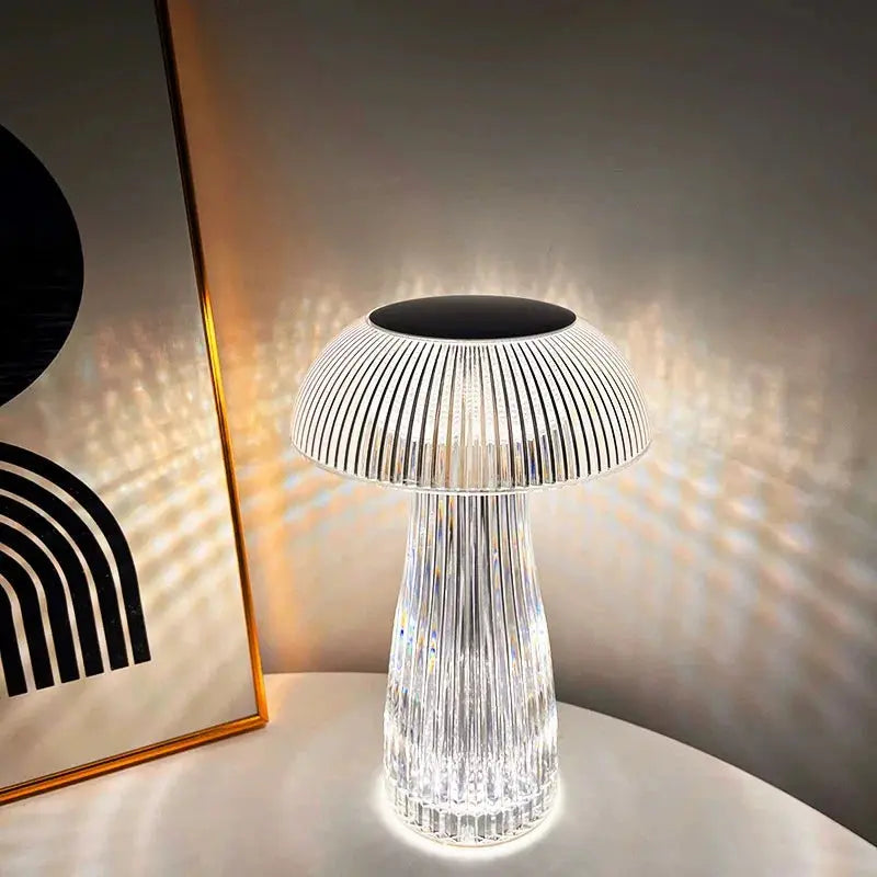 Radiate Elegance and Whimsy: Transparent Mushroom Nightlight - Versatile Bedroom, Jellyfish Lamp, Crystal Table Light Perfect for Parties, Mood Lighting, and Ramadan Decorations