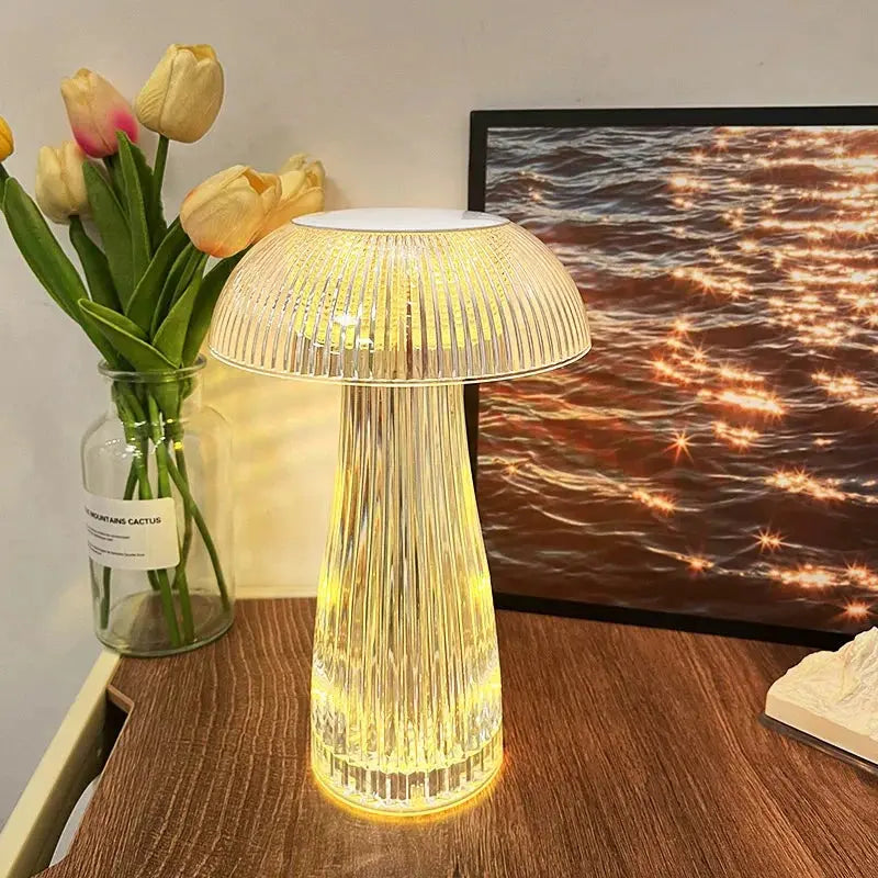 Radiate Elegance and Whimsy: Transparent Mushroom Nightlight - Versatile Bedroom, Jellyfish Lamp, Crystal Table Light Perfect for Parties, Mood Lighting, and Ramadan Decorations