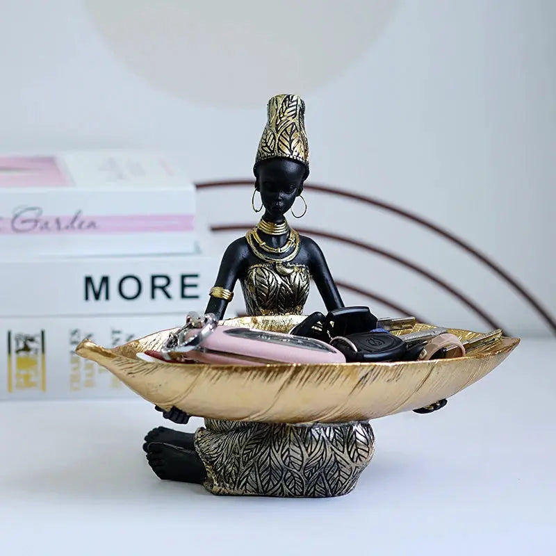 Resin Exotic Black Woman Storage Figurines Africa Figure Home Desktop Decor Keys Candy Container Interior Craft Objects