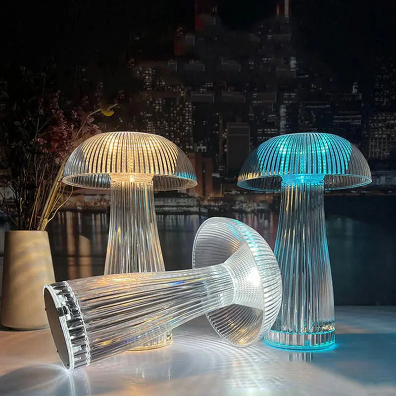 Radiate Elegance and Whimsy: Transparent Mushroom Nightlight - Versatile Bedroom, Jellyfish Lamp, Crystal Table Light Perfect for Parties, Mood Lighting, and Ramadan Decorations