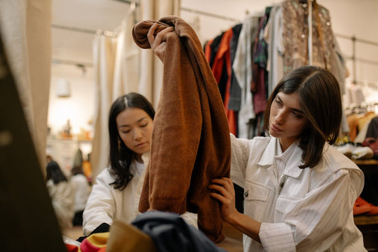 lady checking out her cloth