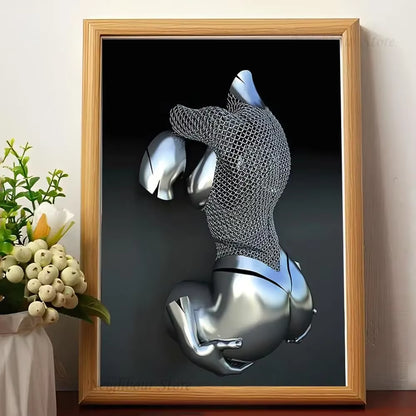 Romantic Abstract Metal Figure Statue - Art Wall Decor for Game Room, Kawaii HD Poster - No Frame