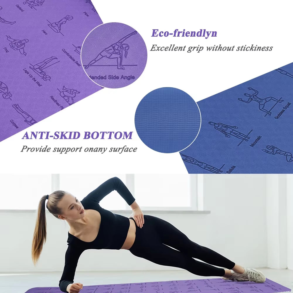 Eco-Friendly TPE Non-Slip Yoga Mat – 6mm Thick, 183cm x 57cm, for Yoga, Pilates, Fitness & More