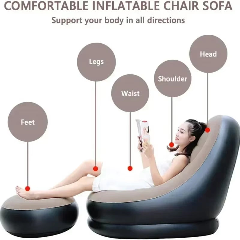 Fashion Inflatable Leisure Bean Bag Sofa Lazy Sofa Set Outdoor Foldable Recliner Bed Fluffy Seat Tatami Footstool Bedroom Chair