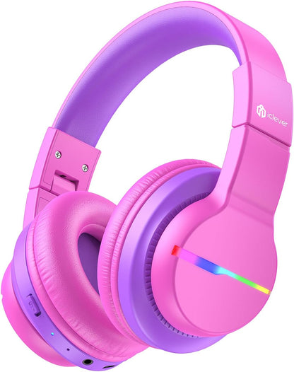 Bluetooth Kids Headphones BTH12 | LED Lights, 74/85dB Volume Limit, 85H Playtime, Bluetooth 5.2, Built-In Mic