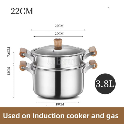 Stainless Steel Double Bottom Soup Pot | Non-Magnetic Multi-Purpose Non-Stick Pot for Gas Cooking