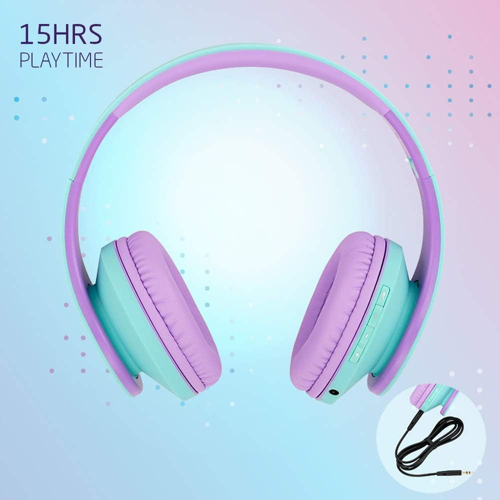 Kids Headphones, P2 Bluetooth Headphones for Kids with Volume Limit 85DB, Kids Wireless Headphones over Ear with Microphone, Foldable, Carry Case, Micro SD/TF for Iphone/Ipad/Laptop/Pc/Tv