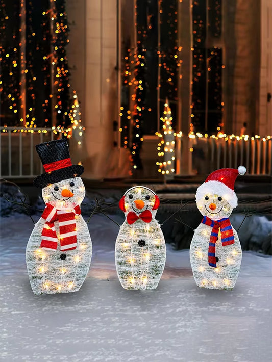 3Pcs Lighted Snowman Christmas Garden Decoration with LED Light Glowing Snowman Xmas Home Outdoor Yard Decorations Ornament