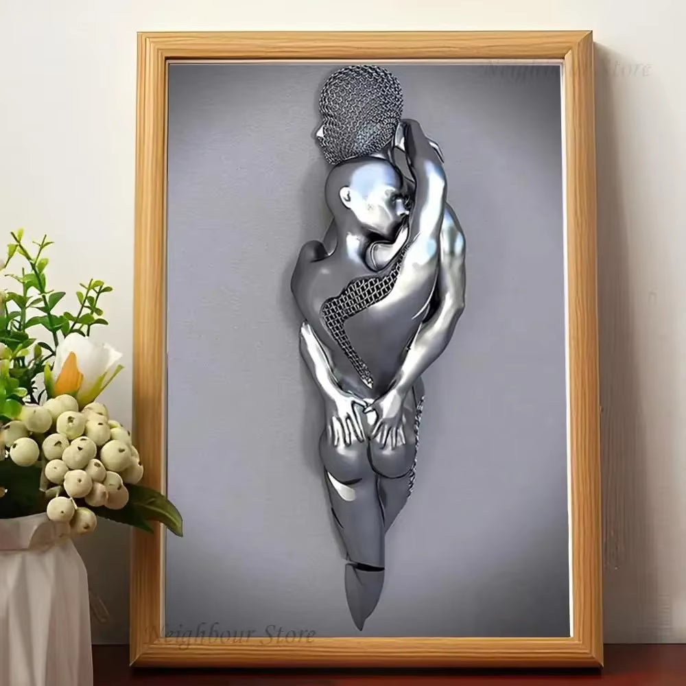 Romantic Abstract Metal Figure Statue - Art Wall Decor for Game Room, Kawaii HD Poster - No Frame