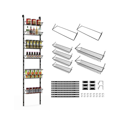 Over the Door Pantry Rack with Metal Wire Baskets and Hooks