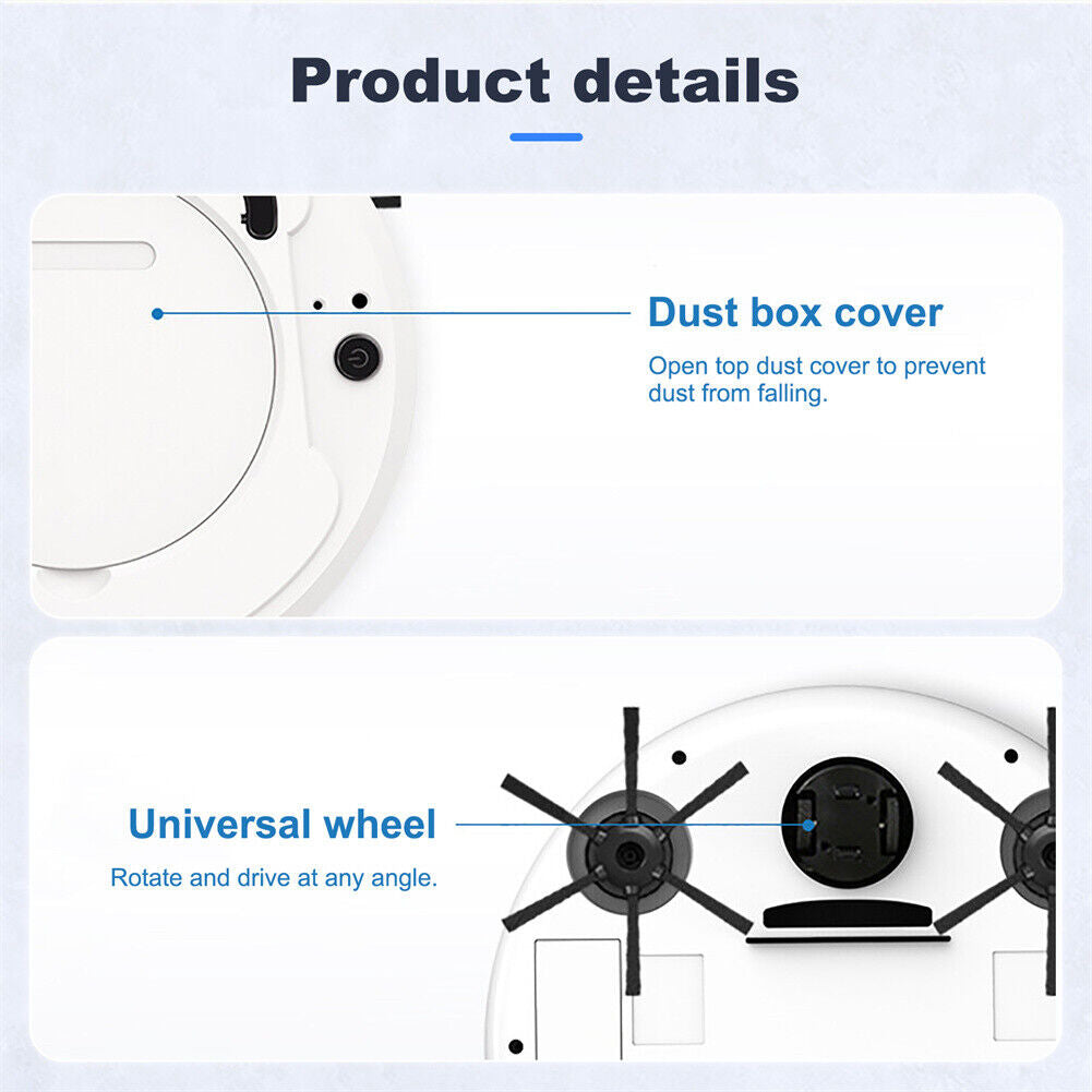 Smart 3-in-1 Robotic Vacuum Cleaner – Slim Design, USB Charging, 90-Min Runtime