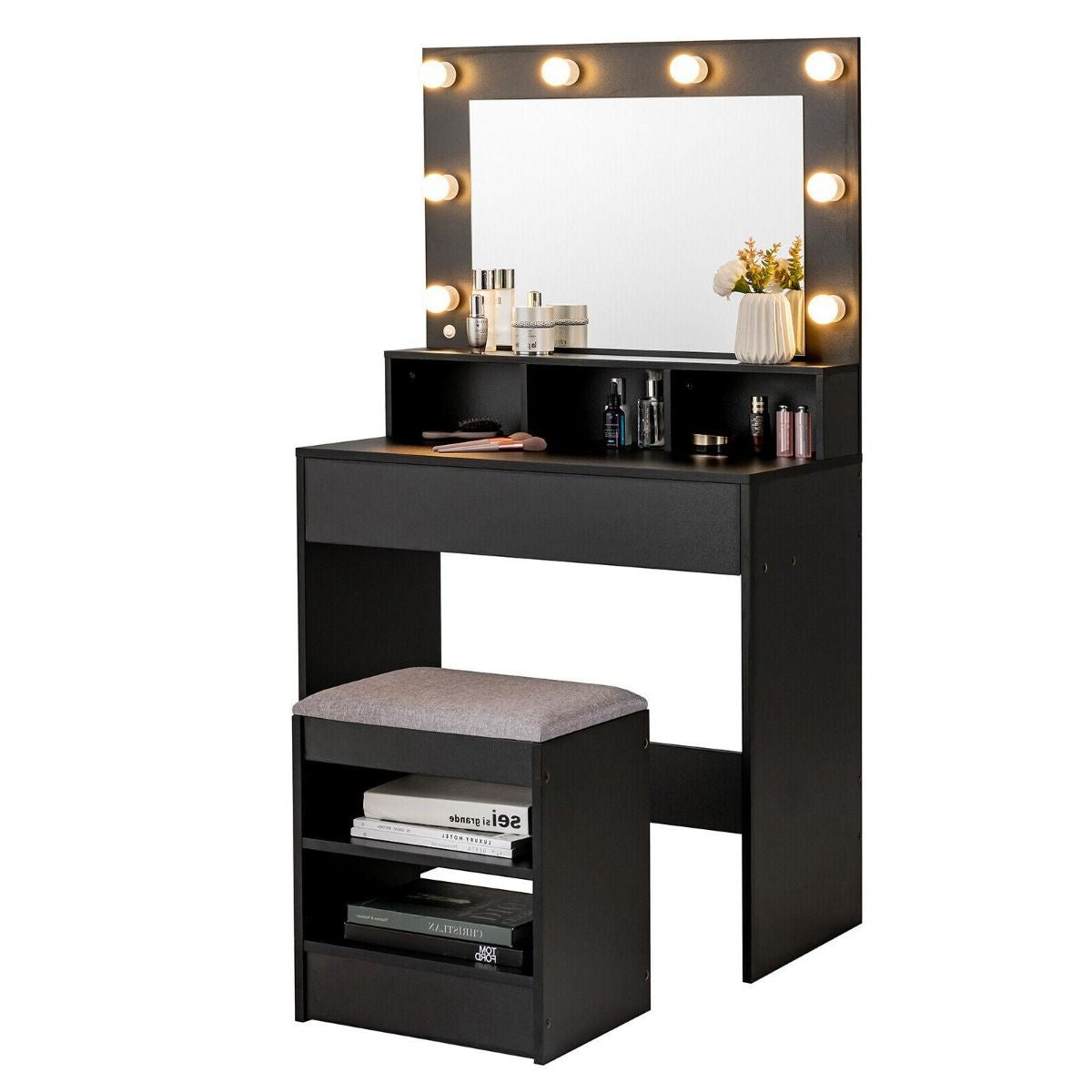 Modern Dressing Table Set with LED Lights Mirror and Drawer