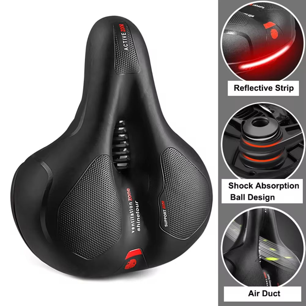 Hollow Breathable Bicycle Saddle Men Women MTB Road Bike Saddle Shock Absorbing Comfortable Big Butt Bike Seat Safety Warning