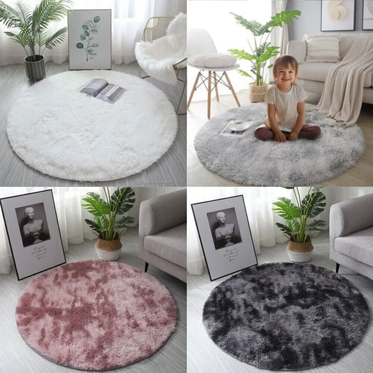 Round Shaggy Rug Living Room Bedroom Carpet Fluffy Anti-Skid Mat 60/80/100/120C - DynamicDrop Hub