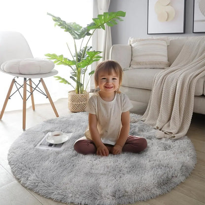 Round Shaggy Rug Living Room Bedroom Carpet Fluffy Anti-Skid Mat 60/80/100/120C - DynamicDrop Hub