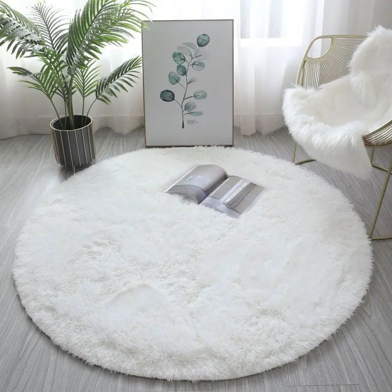 Round Shaggy Rug Living Room Bedroom Carpet Fluffy Anti-Skid Mat 60/80/100/120C - DynamicDrop Hub