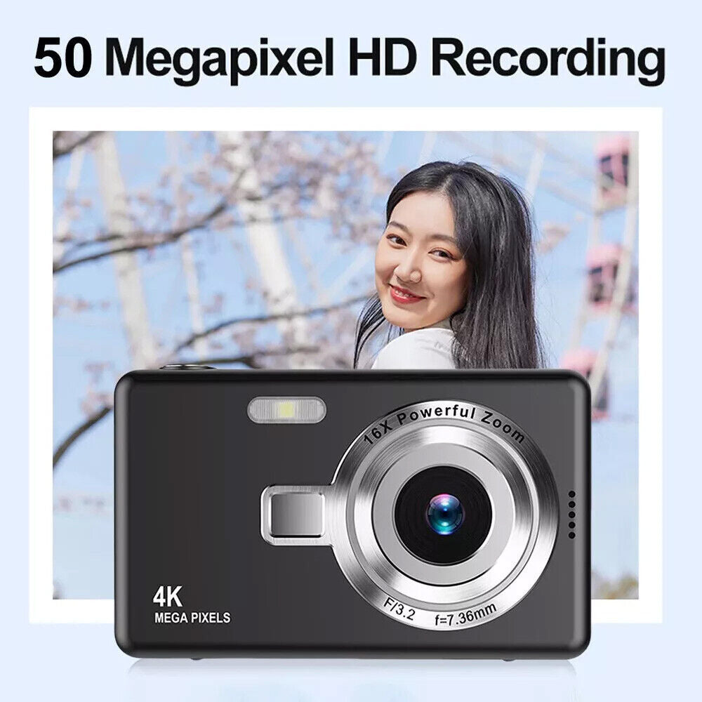 FHD 1080P Digital Camera, 50MP, 2.4” LCD Screen, 16X Zoom, Anti-Shake - Compact & Portable