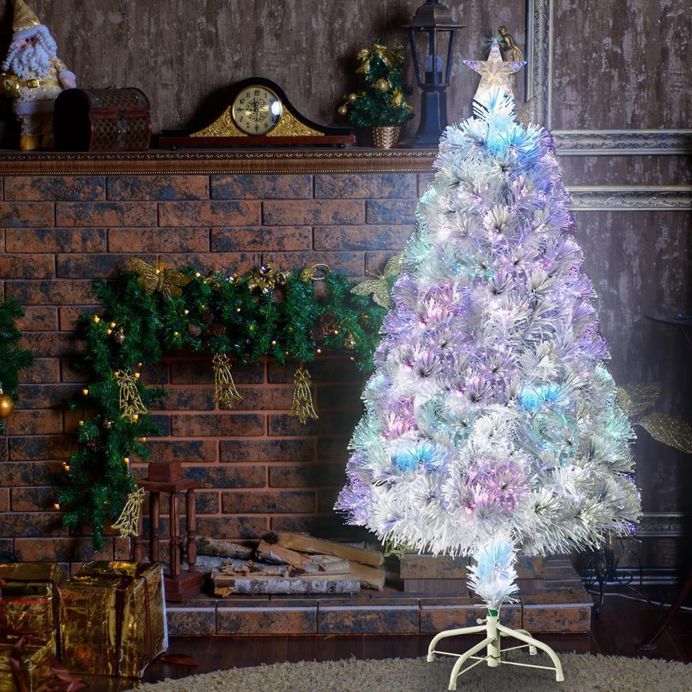 3/4Ft Christmas Trees Fibre Optic Pre-Lit Xmas Tree with Stand Top Star Decor