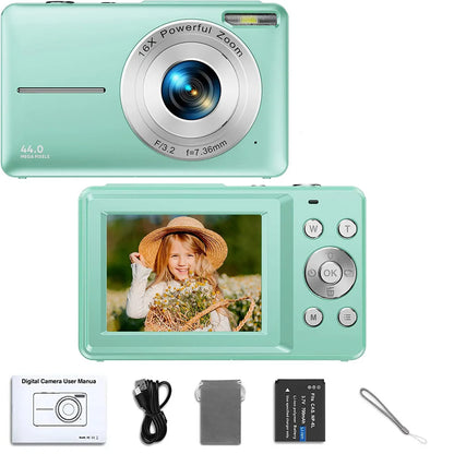 HD 1080P Digital Camera – Compact 44MP Camera with 2.4-Inch LCD Screen, 16X Zoom, and Rechargeable Battery