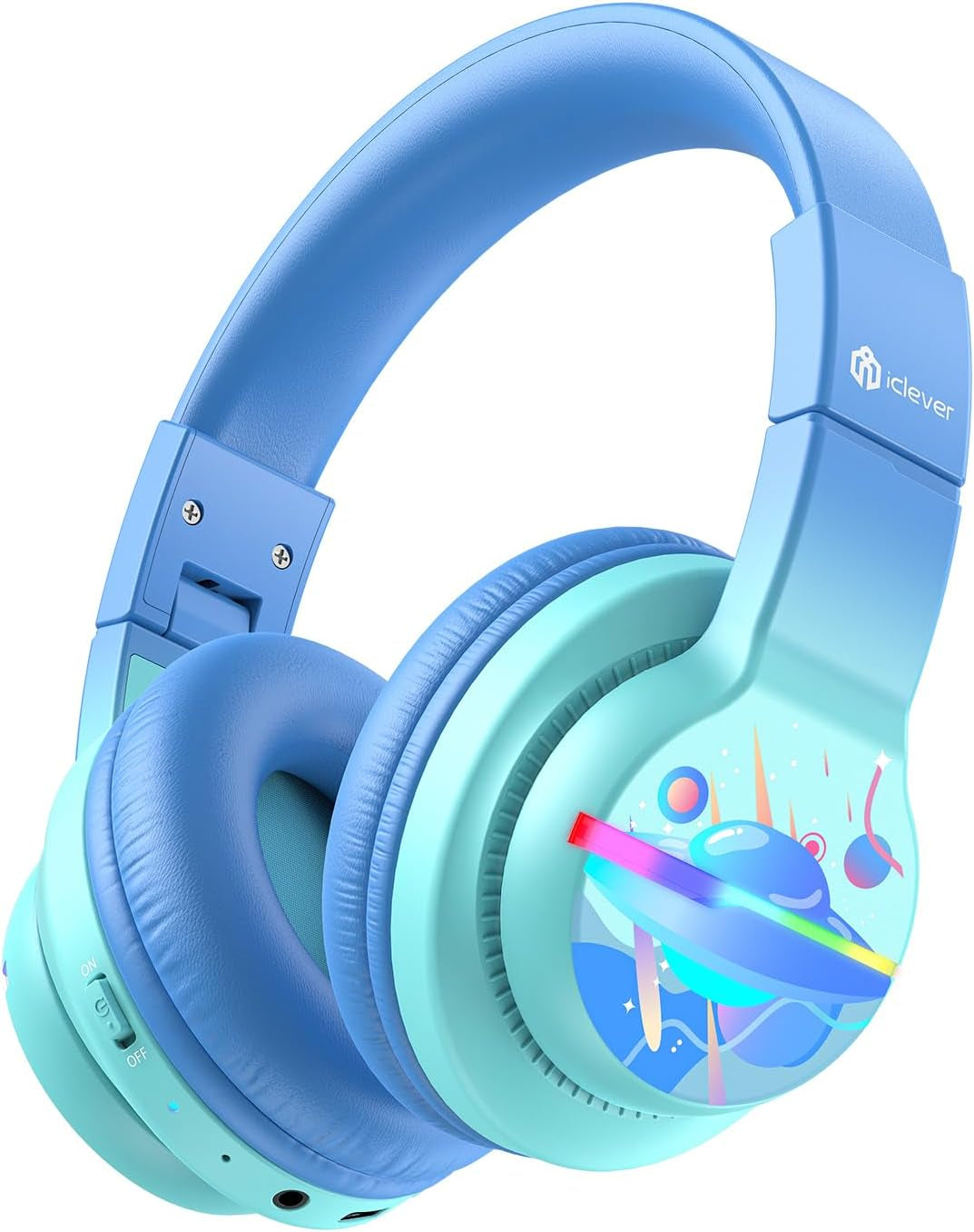 Bluetooth Kids Headphones BTH12 | LED Lights, 74/85dB Volume Limit, 85H Playtime, Bluetooth 5.2, Built-In Mic