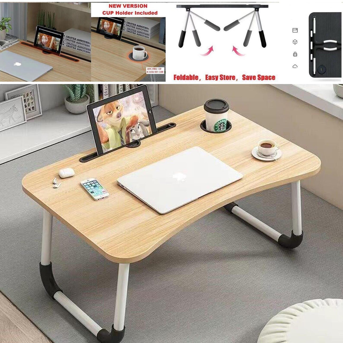 Adjustable Folding Laptop Table with Non-Slip Legs – Portable Bed Sofa Desk Stand for Laptops, Tablets, Breakfast Tray, and More