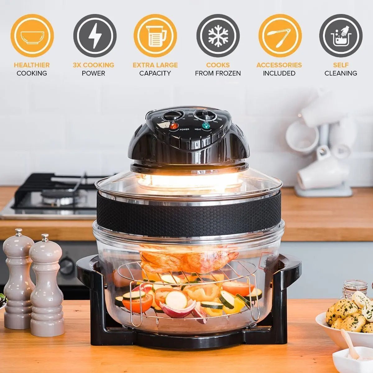 17L Halogen Air Fryer Rotary Convection Oven Multi Cooker Low Fat - DynamicDrop Hub