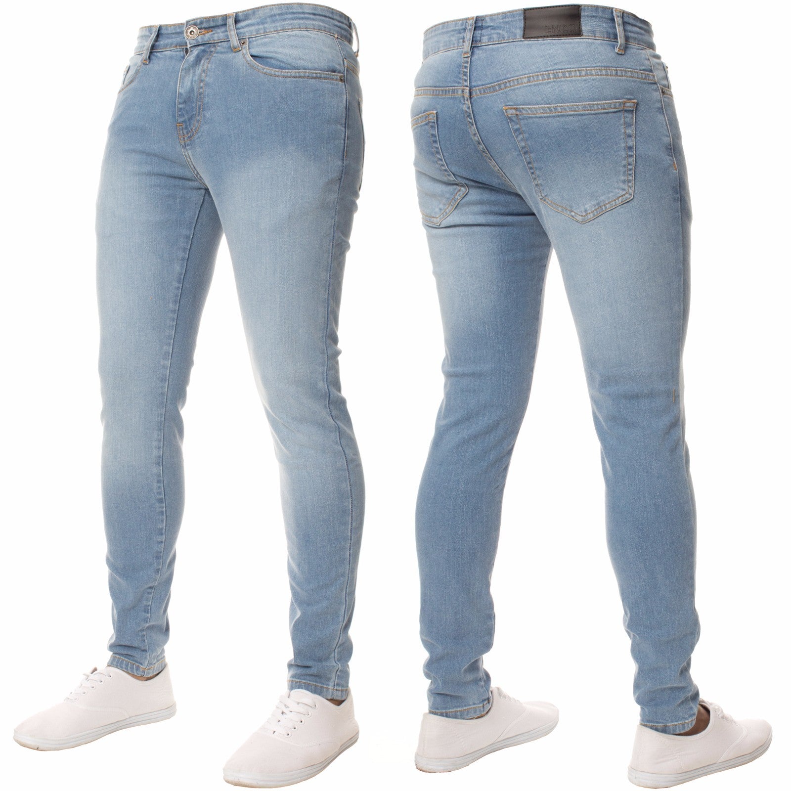 Enzo Mens Skinny Jeans Slim Fit Super Stretch Flex Denim Trouser Pants All Waist