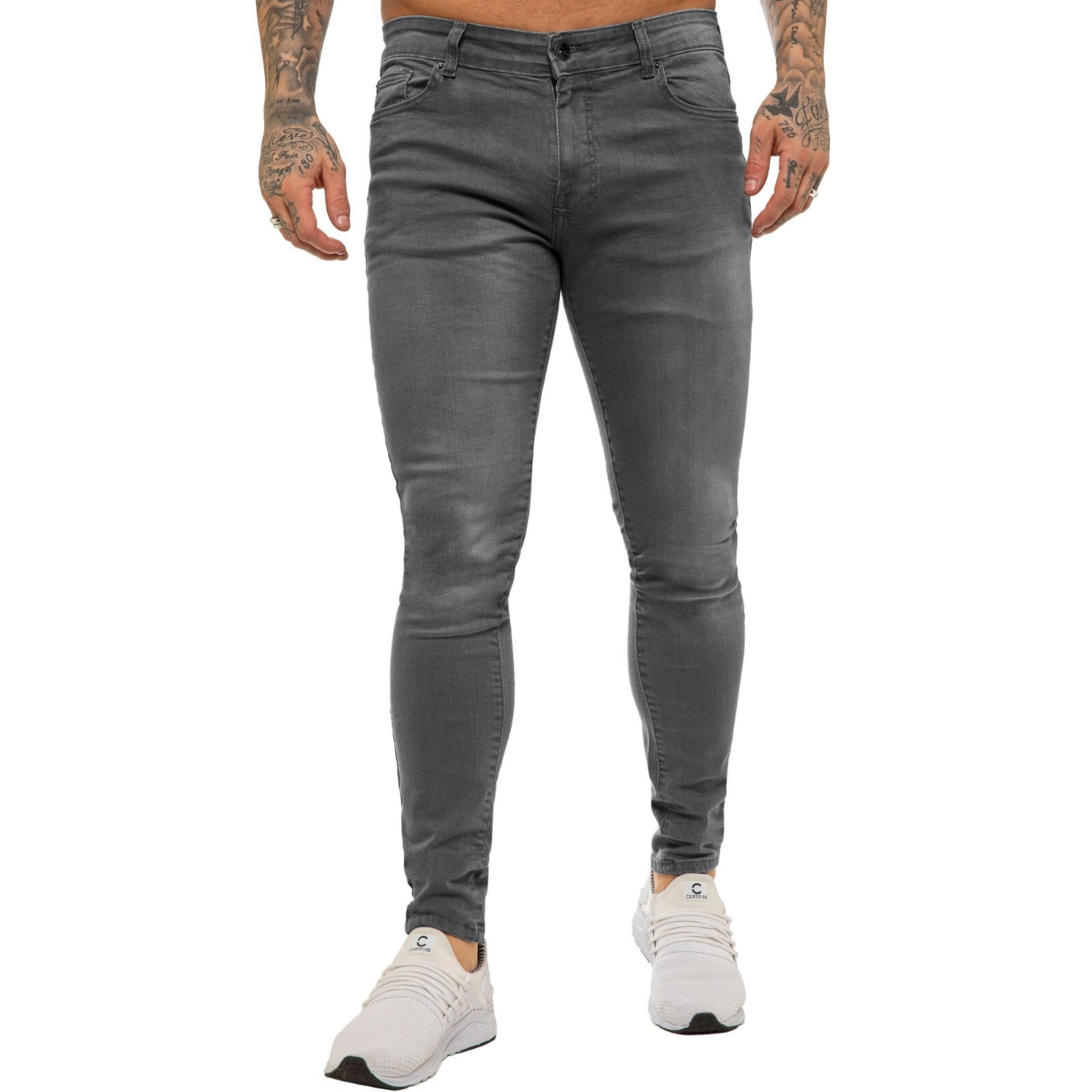 Enzo Mens Skinny Jeans Slim Fit Super Stretch Flex Denim Trouser Pants All Waist