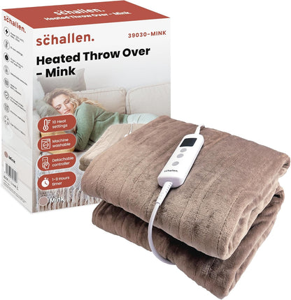 120X160Cm Soft Heated Warm Throw over Blanket with Timer and 10 Heat Settings (Mink Beige)