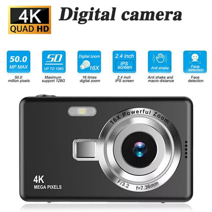 FHD 1080P Digital Camera, 50MP, 2.4” LCD Screen, 16X Zoom, Anti-Shake - Compact & Portable