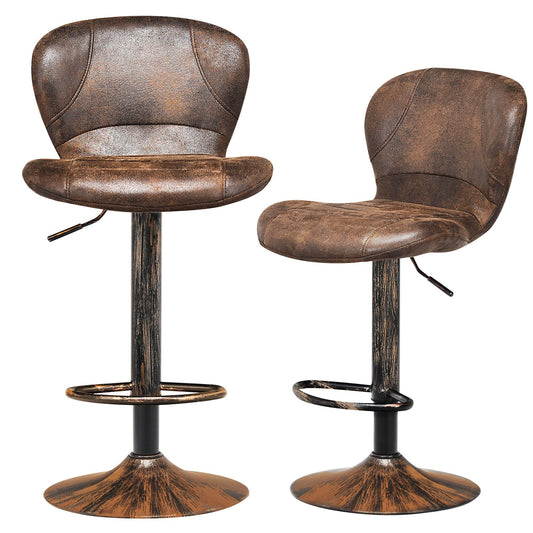 2 Pieces Leather Bar Stool with Adjustable Height and Swivel Gas Lift
