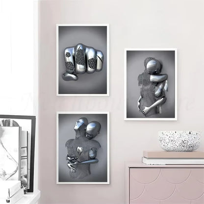 Romantic Abstract Metal Figure Statue - Art Wall Decor for Game Room, Kawaii HD Poster - No Frame