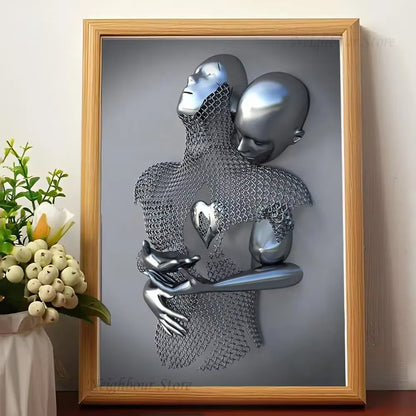 Romantic Abstract Metal Figure Statue - Art Wall Decor for Game Room, Kawaii HD Poster - No Frame