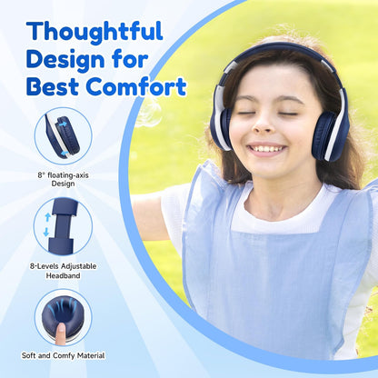 Kids Wireless Bluetooth Headphones | 85/94dB Volume Limit, Hi-Fi Stereo Sound, 40-Hour Playtime, Foldable Design for School & Travel