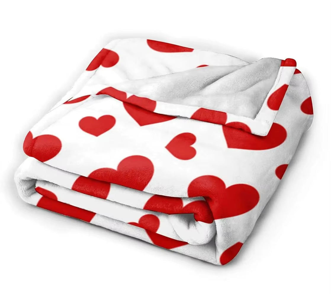 Throw Blanket Valentine's Day Cute Red Love Hearts Decorative Flannel Throw Soft Cozy for Couch Bed Sofa All Season