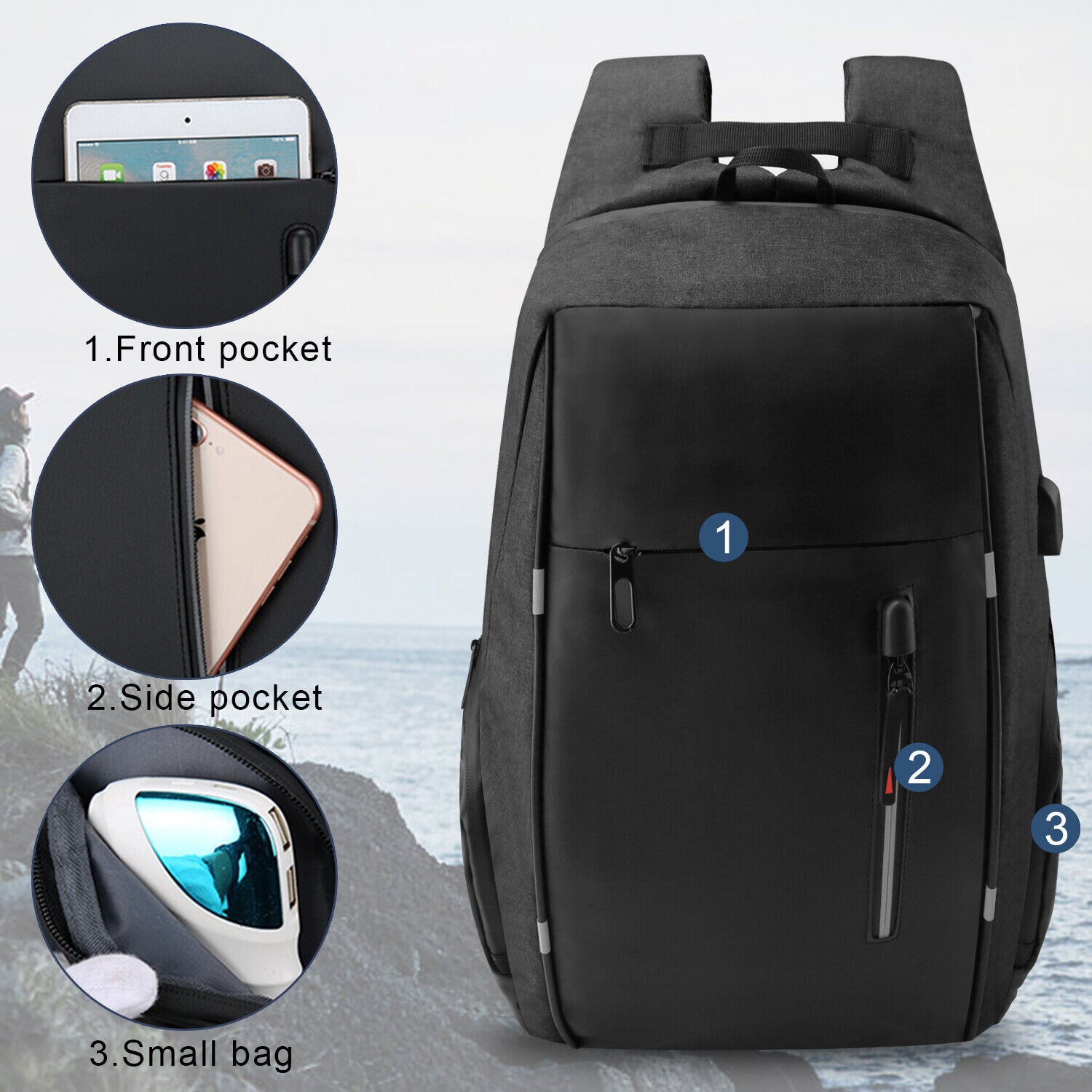 Unisex Laptop Backpack - Anti-Theft, USB Port, Waterproof Travel & Business Bag