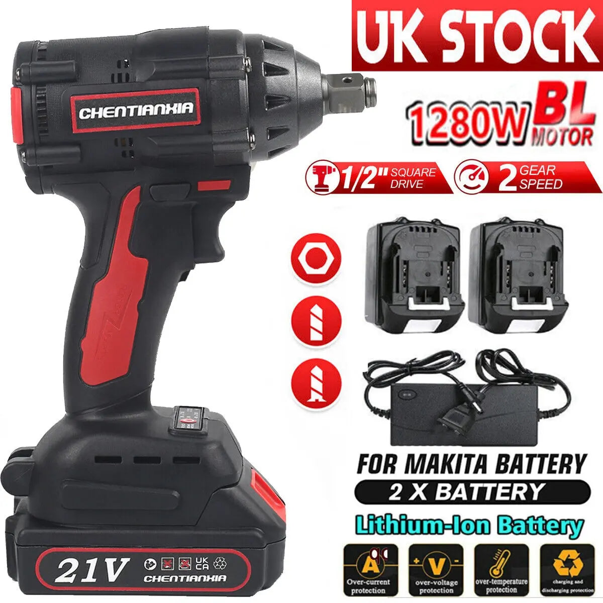 Electric Wrench Drill Gun Ratchet Driver W/2 Battery - DynamicDrop Hub