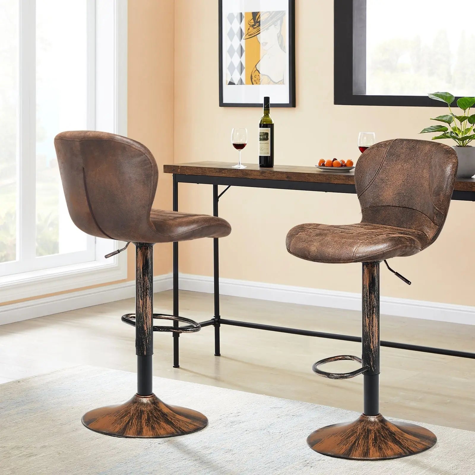 2 Pieces Leather Bar Stool with Adjustable Height and Swivel Gas Lift - DynamicDrop Hub