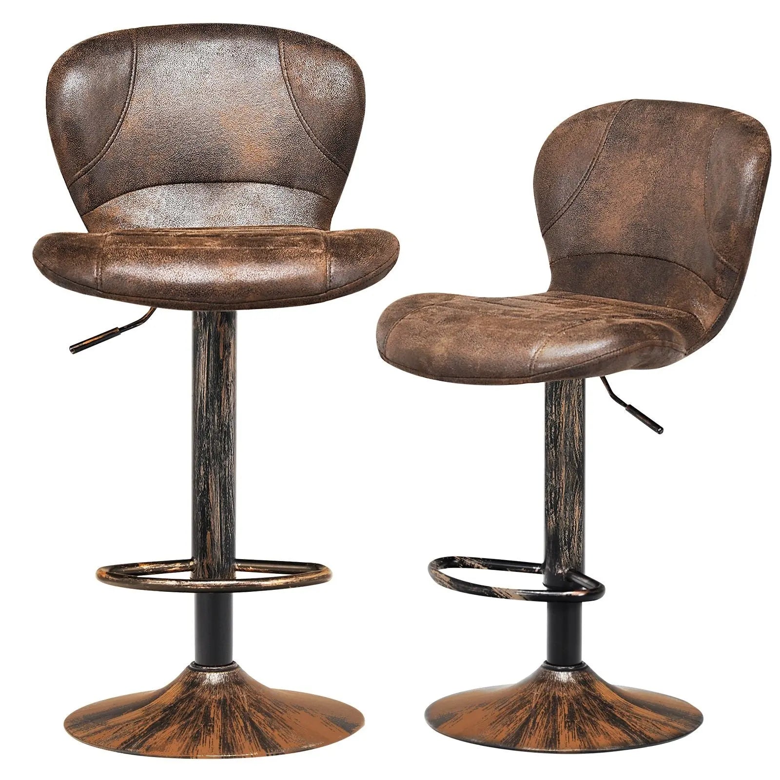 2 Pieces Leather Bar Stool with Adjustable Height and Swivel Gas Lift - DynamicDrop Hub