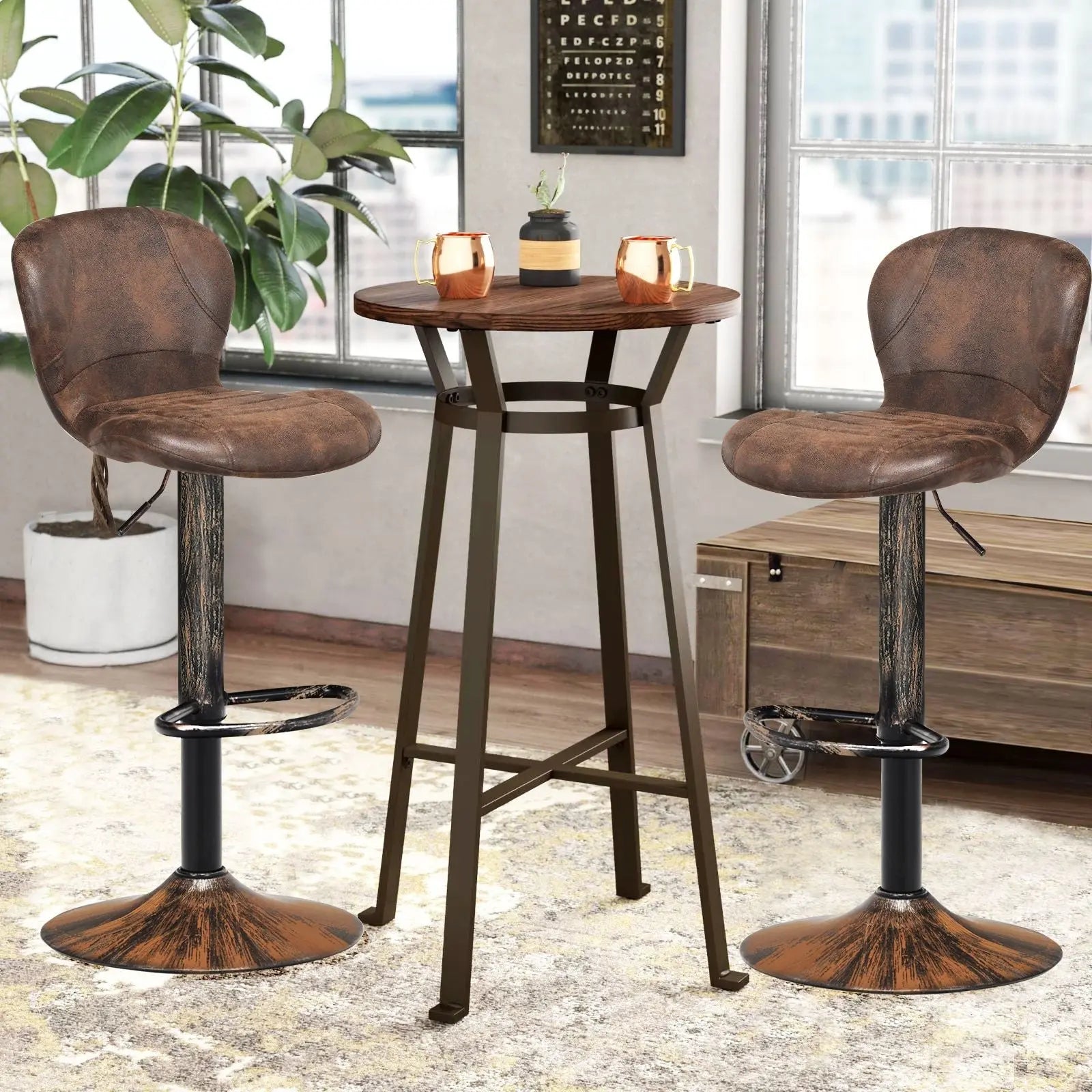 2 Pieces Leather Bar Stool with Adjustable Height and Swivel Gas Lift - DynamicDrop Hub