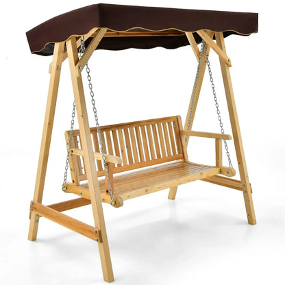 2 - Seater Wooden Garden Swing Chair with Adjustable Canopy and Metal Chain - DynamicDrop Hub